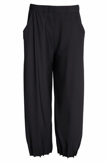 Naya NAW25153 Black Wide Leg Trouser with Tuck Hem Detail - Dotique - Naya
