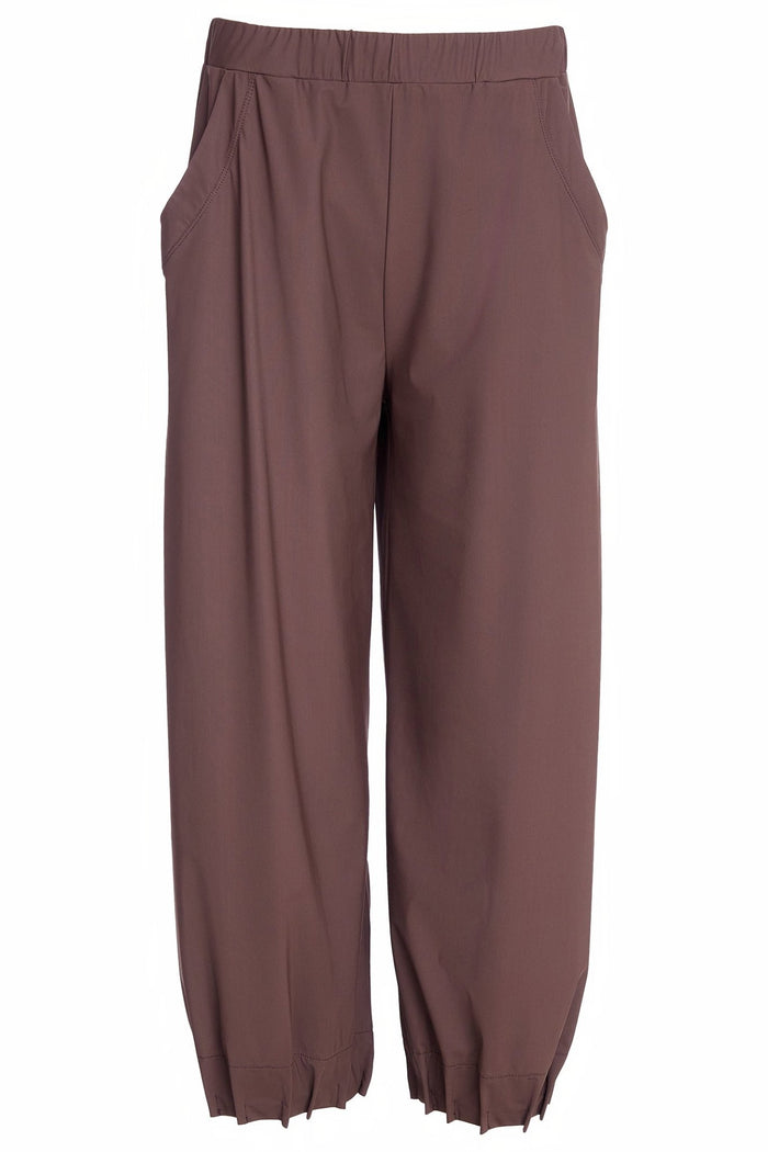 Naya NAW25153 Cocoa Brown Wide Leg Trouser with Tuck Hem Detail - Dotique - Naya