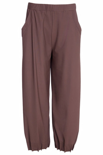 Naya NAW25153 Cocoa Brown Wide Leg Trouser with Tuck Hem Detail - Dotique - Naya