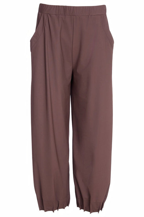 Naya NAW25153 Cocoa Brown Wide Leg Trouser with Tuck Hem Detail - Dotique - Naya