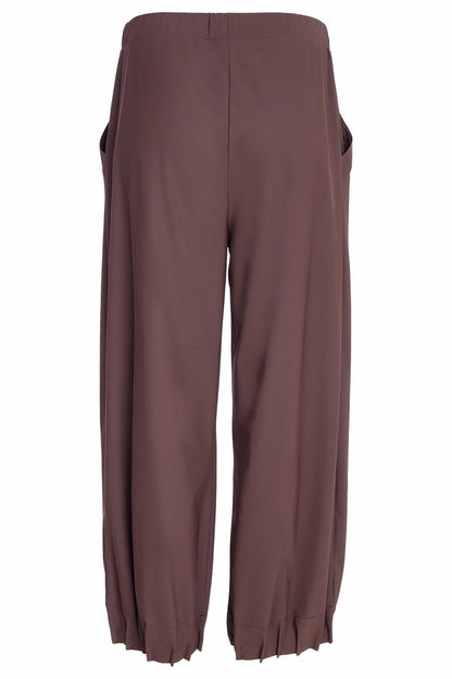 Naya NAW25153 Cocoa Brown Wide Leg Trouser with Tuck Hem Detail - Dotique - Naya