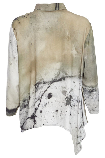 Naya NAW25165 Moss Green Abstract Two Tone Print Shirt with Pocket Detail - Dotique - Naya