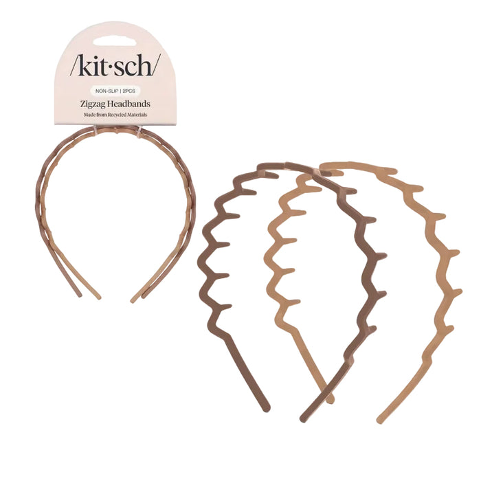 KITSCH Recycled Plastic Zig Zag Headband 2pc - Neutral