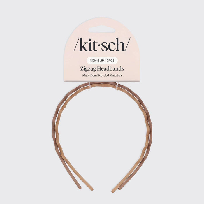 KITSCH Recycled Plastic Zig Zag Headband 2pc - Neutral
