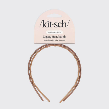 KITSCH Recycled Plastic Zig Zag Headband 2pc - Neutral
