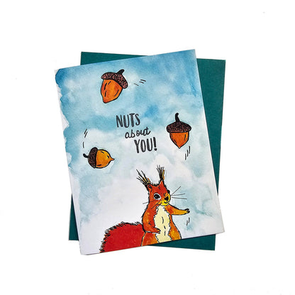 Nuts About You, Letterpress Printed Card. Eco friendly