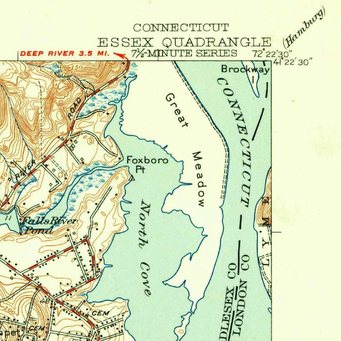 Old Map of Essex, Connecticut by USGS, 1944 – Old Saybrook, Connecticut River & Long Island Sound