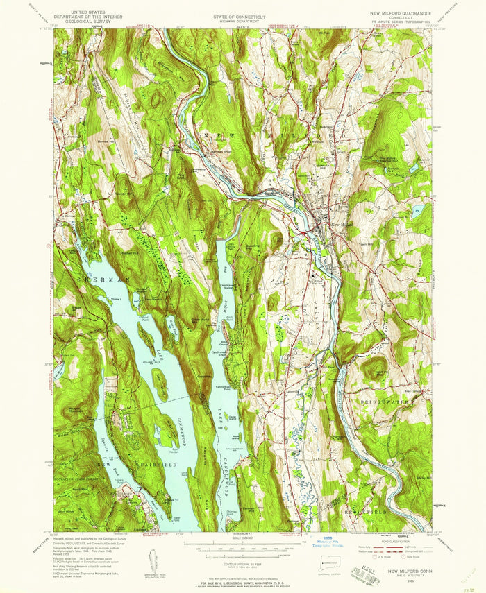Old Map of New Milford, Connecticut by USGS, 1955 – Candlewood Lake & Housatonic River