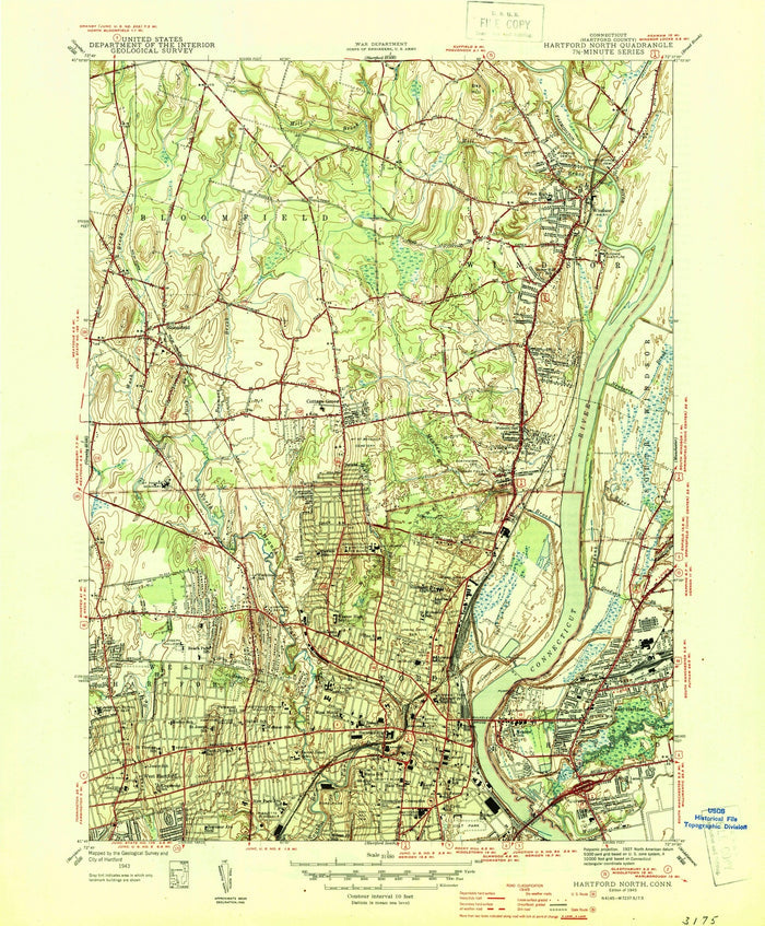 Old Map of West Hartford, Connecticut by USGS, 1945 – Hartford, Bloomfield & Connecticut River