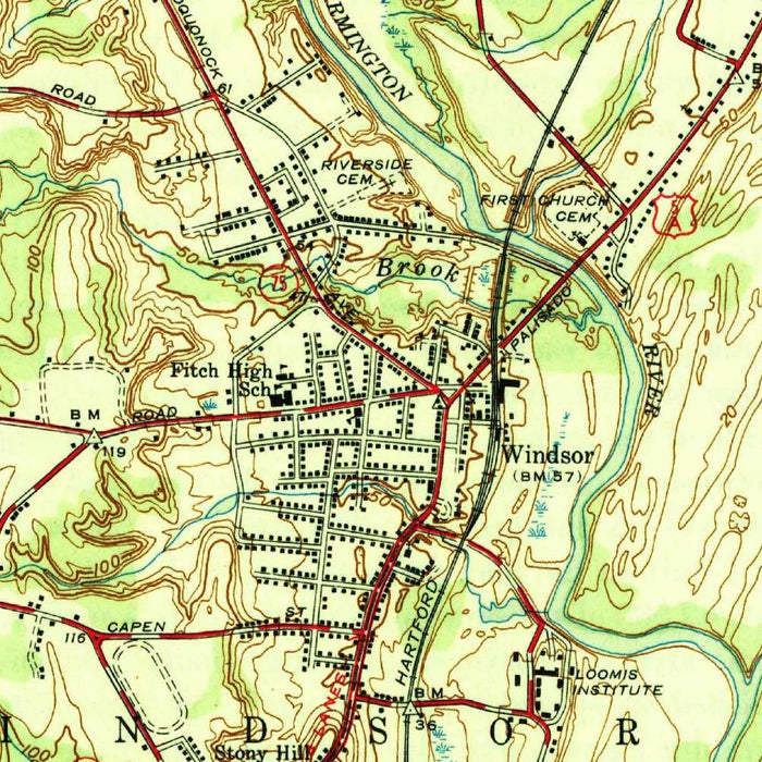 Old Map of West Hartford, Connecticut by USGS, 1945 – Hartford, Bloomfield & Connecticut River