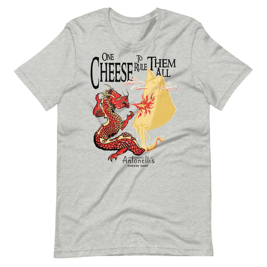 "One Cheese to Rule Them All" adult short sleeve t-shirt with dragon design.