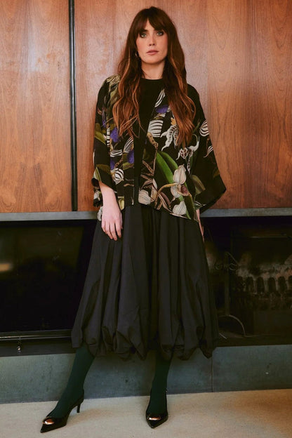 One Hundred Stars CKMORCBLK Orchid Black Crepe Kimono - Dotique - One Hundred Stars