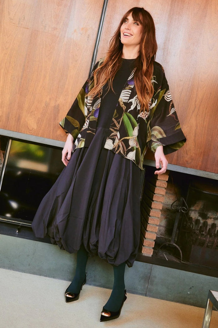 One Hundred Stars CKMORCBLK Orchid Black Crepe Kimono - Dotique - One Hundred Stars