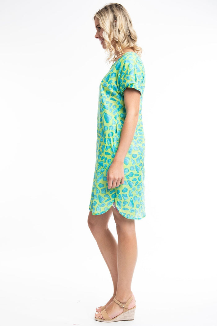 Orientique Los 3090 Blue Floral Print Reversible Short Sleeve Dress - Dotique