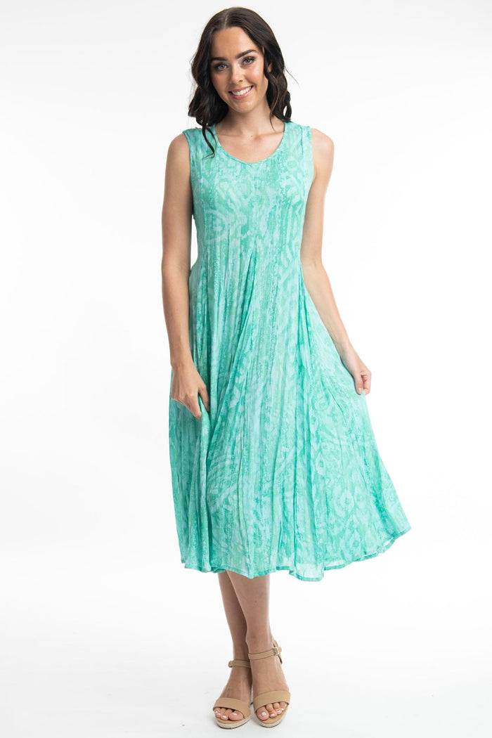 Orientique Olympus 4189 Blue Print Tie Back Sleeveless Dress - Dotique