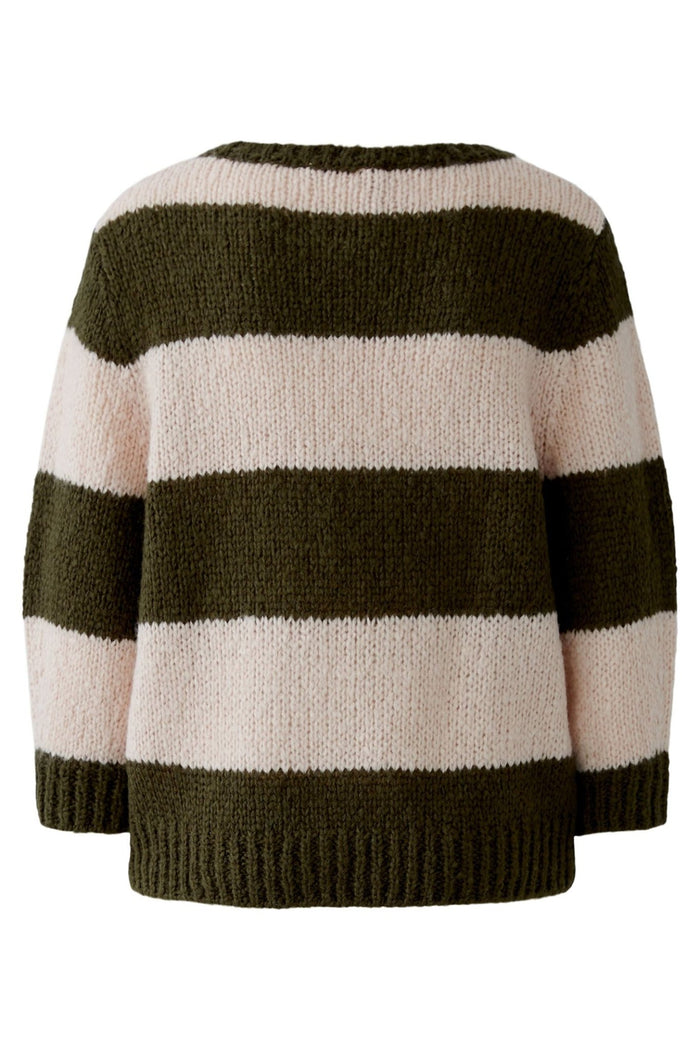 Oui 94307 Khaki Rose Pink 0683 Stripe Jumper - Dotique - Oui