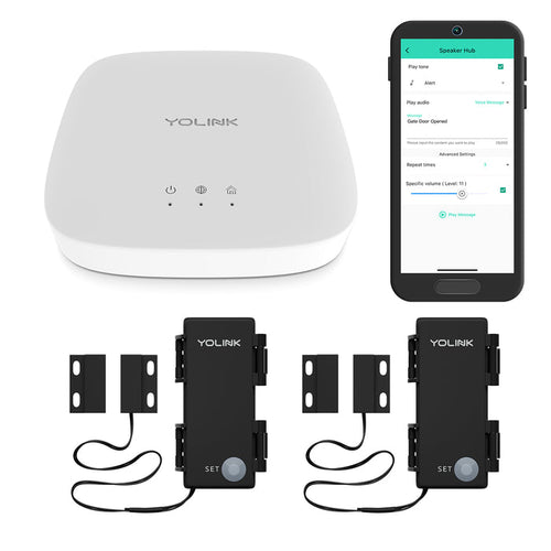 Door/Gate Monitoring Starter Kit: 2 Pack Universal Dry-Contact Indoor/Outdoor Contact Sensors, Hub Included - YoLink
