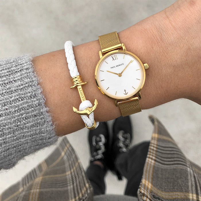 Ankerarmband Phrep Lite Gold Leder Weiß