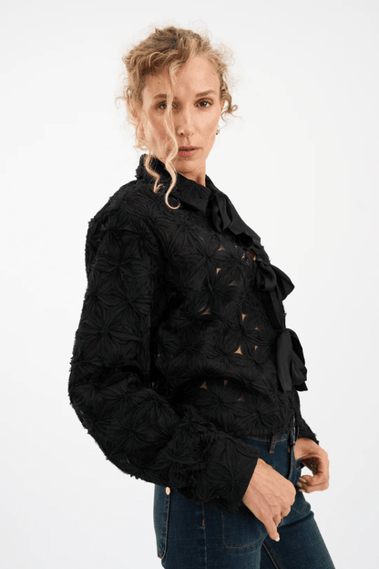 Pieszak J235156 PD - Lexie D Chiffon Tie Jacket Black - Dotique - Pieszak