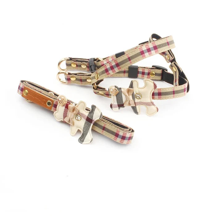 Plaid Schnauzer Dog Harness and Leash Set