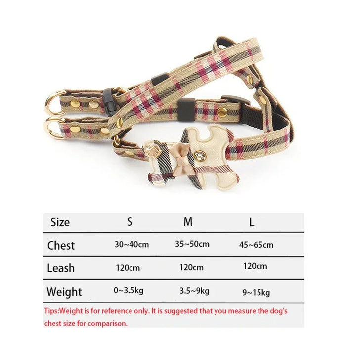 Plaid Schnauzer Dog Harness and Leash Set