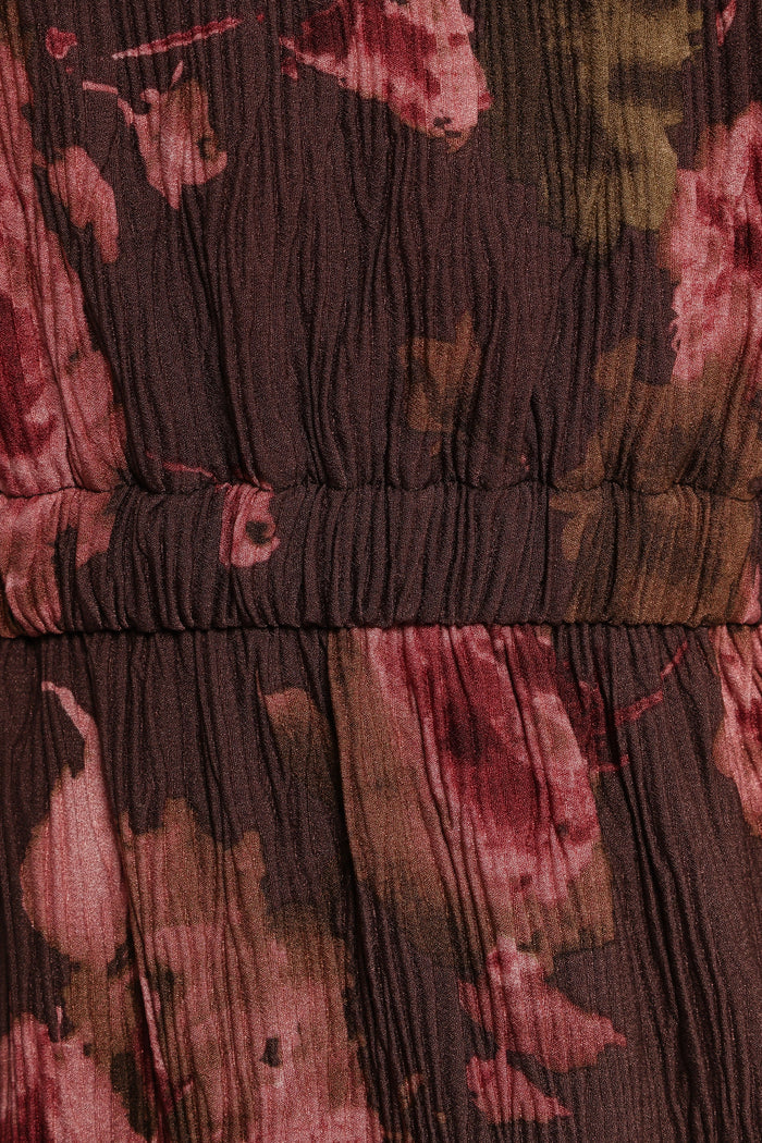 Petal and Pup USA DRESSES Pontee One Shoulder Pleated Midi Dress - Chocolate Brown