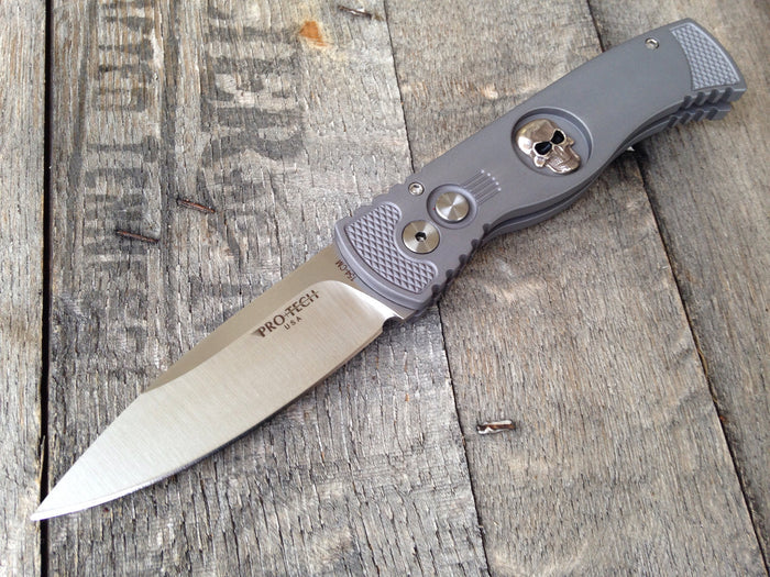 Protech TR-2.63 Skull Gray Tactical Response Automatic Knife (3" Satin) - GearBarrel.com