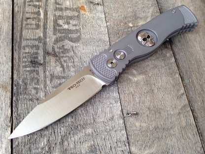 Protech TR-2.63 Skull Gray Tactical Response Automatic Knife (3" Satin) - GearBarrel.com
