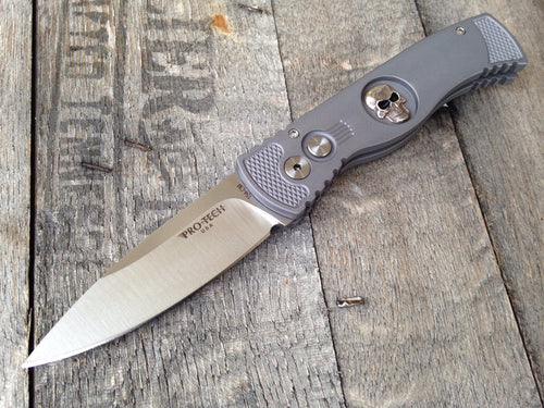 Protech TR-2.63 Skull Gray Tactical Response Automatic Knife (3" Satin) - GearBarrel.com