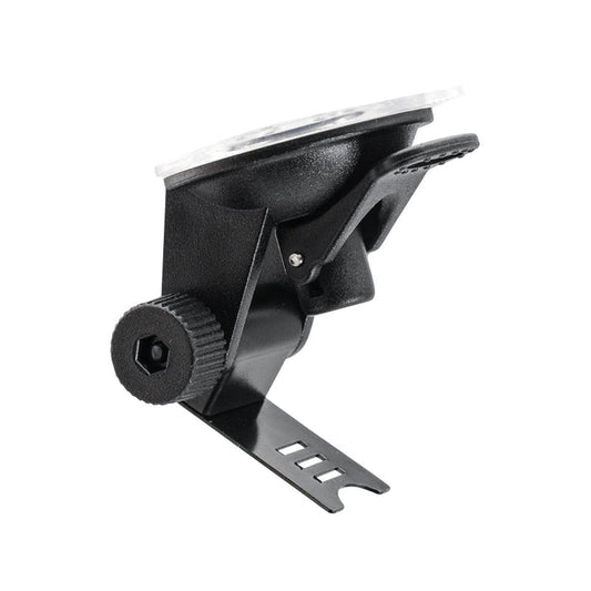 The Radar Detector Mount for Windshield features black plastic and metal construction, an adjustable knob, and a clear suction cup for secure attachment to flat surfaces. Compatible with Rocky Mountain Phantom-T radar detectors.