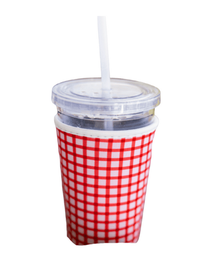 Oak Shore Collective LLC Medium (20-24oz) Red Gingham | Reusable Coffee Sleeve