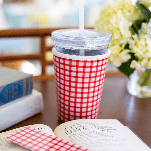 Oak Shore Collective LLC Medium (20-24oz) Red Gingham | Reusable Coffee Sleeve