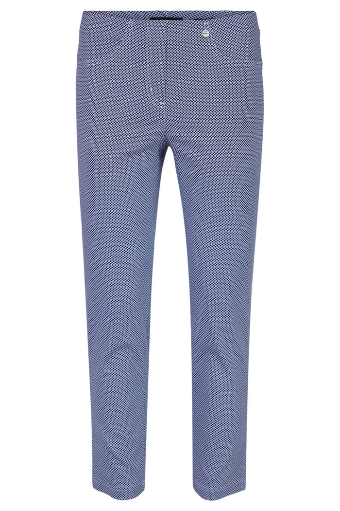 Robell Bella 09 51560 54736 69 Navy Geometric Print Slim Fit Ankle Grazer Trousers - Dotique