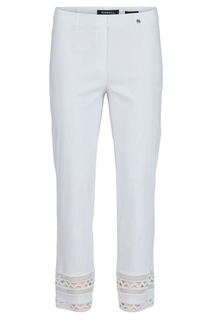 Robell Marie 09 53489 5499 10 White Ankle Detail Trousers 68cm - Dotique