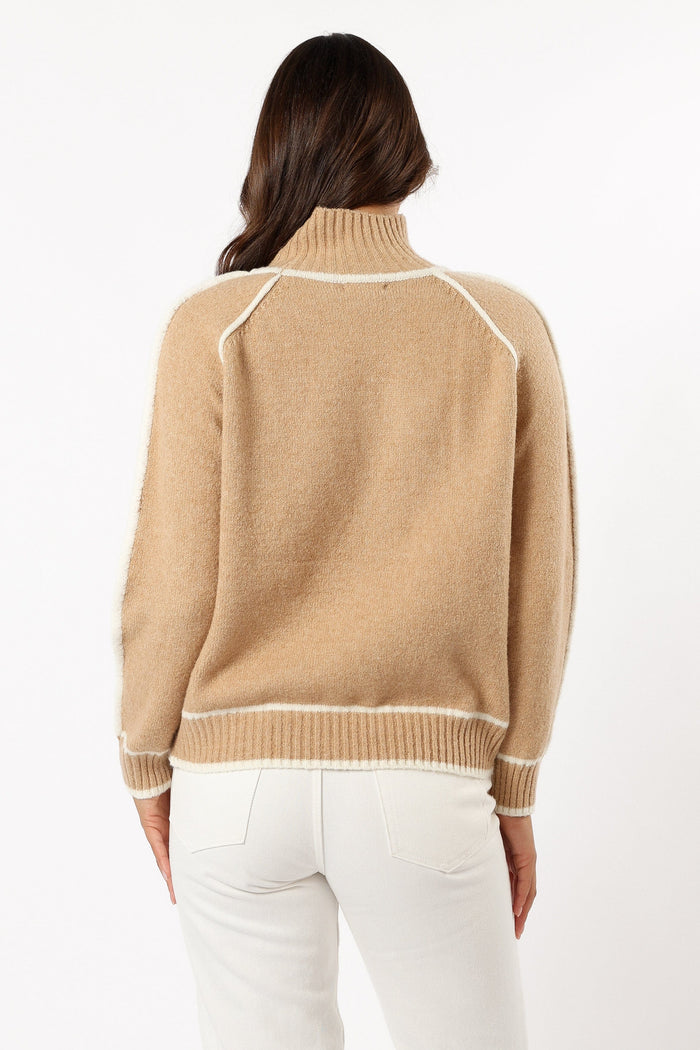 Petal and Pup USA KNITWEAR Rylee Contrast Hem Knit Sweater - Camel