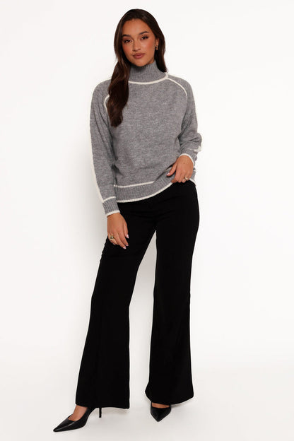 Petal and Pup USA KNITWEAR Rylee Contrast Hem Knit Sweater - Grey