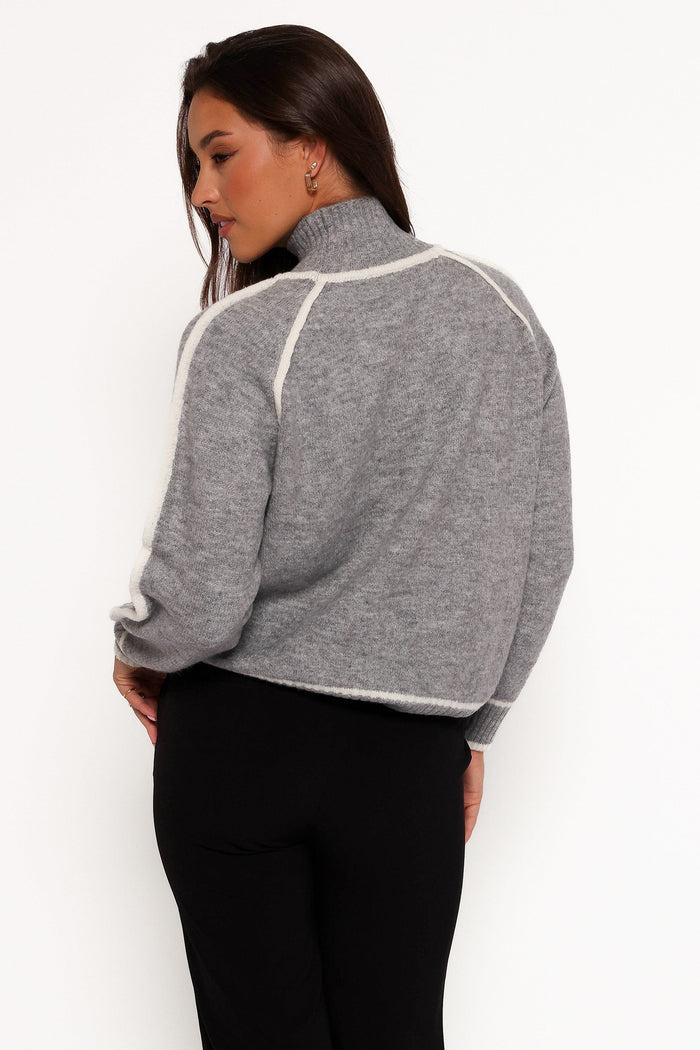 Petal and Pup USA KNITWEAR Rylee Contrast Hem Knit Sweater - Grey