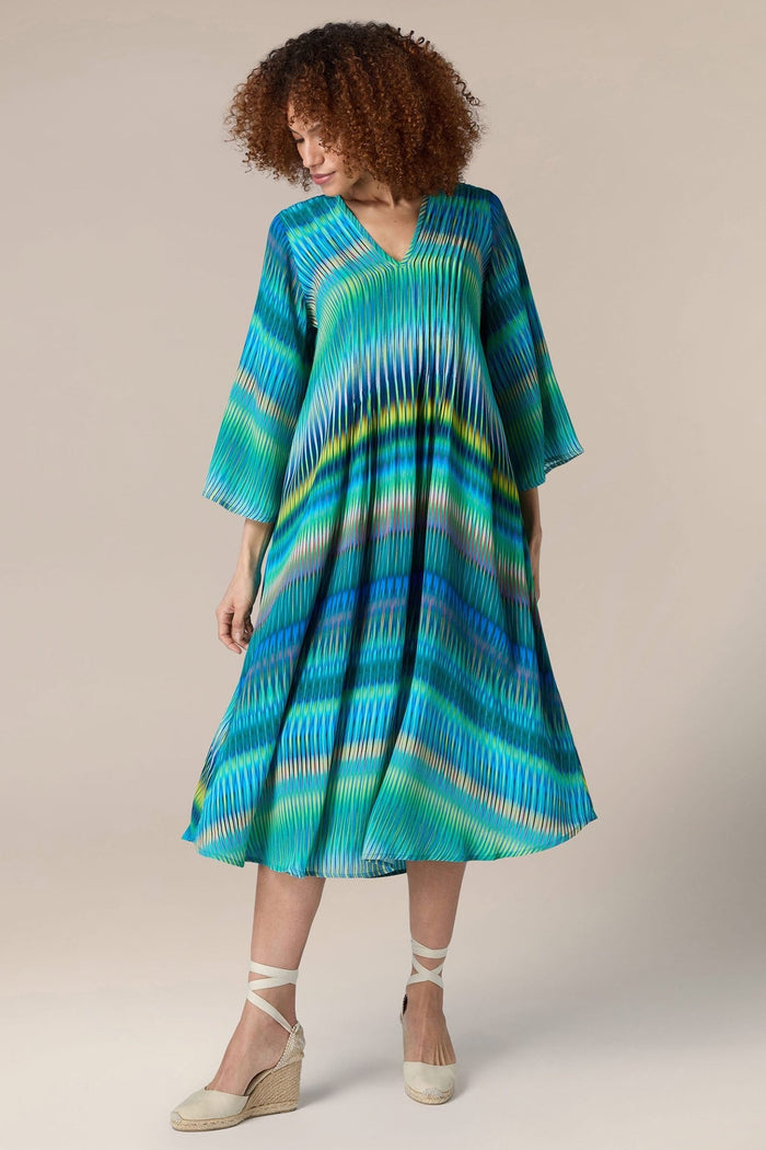 Sahara GRD5798-IZZM Blue Ikat Zig Zag Long Sleeve Dress - Dotique