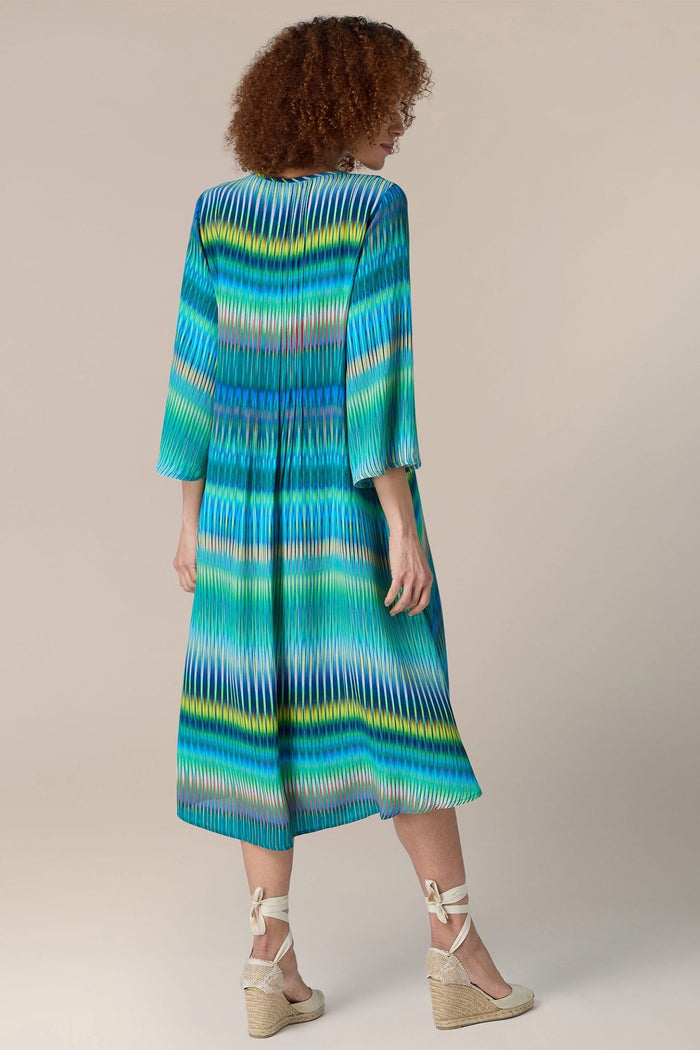 Sahara GRD5798-IZZM Blue Ikat Zig Zag Long Sleeve Dress - Dotique
