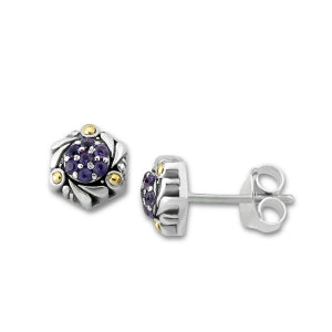 Samuel B. Sterling Silver and 18k Gold Pave Amethyst Stud Earrings (98577)