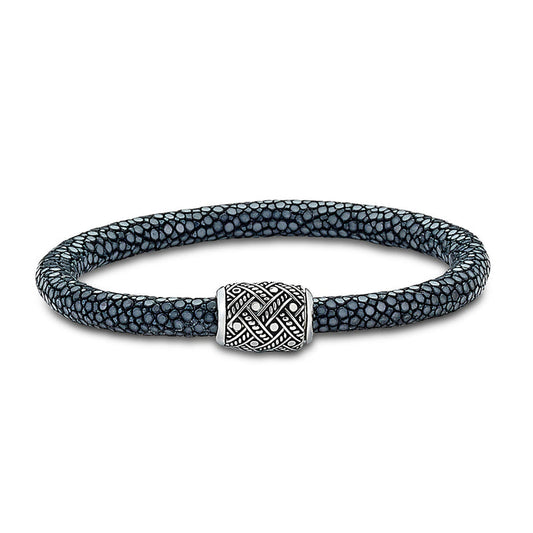 Samuel B. Sterling Silver Pebble Design Black Stingray Leather Bracelet with Dot and Rope Design Clasp is handcrafted in Bali by our skilled artisans. Each creation in the Imperial Bali™ Men’s Collections draws its power from mystic dragons, yet bows in reverence to nature and ancient Balinese patterns, weaves and textures.