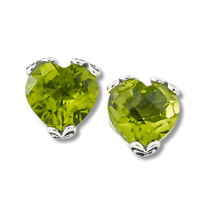 Samuel B. Sterling Silver 7mm Heart Shaped Peridot Stud Earrings. Our Sterling Silver peridot heart shaped earrings are handcrafted in Bali by our skilled artisans. From our signature collection, Royal Bali™ featuring designs handcrafted using sterling silver and genuine gemstones.