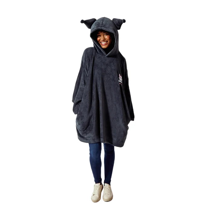 Sanrio - Kuromi Embroidered Character Art Women's Black Oversized Hoodie