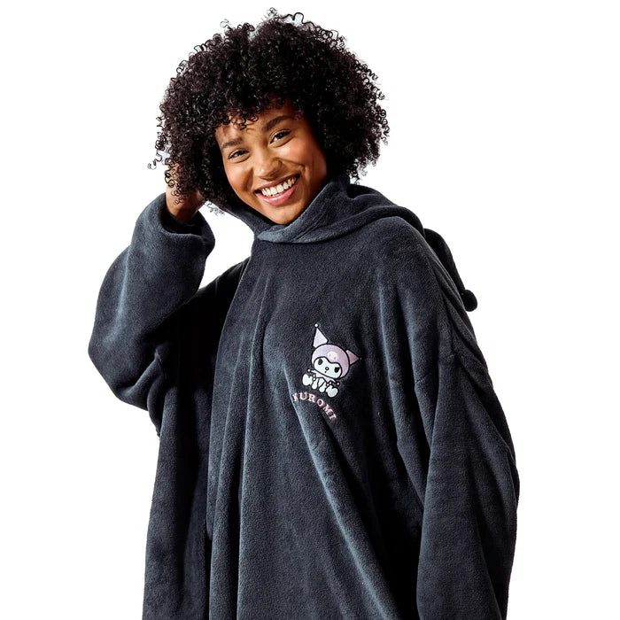 Sanrio - Kuromi Embroidered Character Art Women's Black Oversized Hoodie