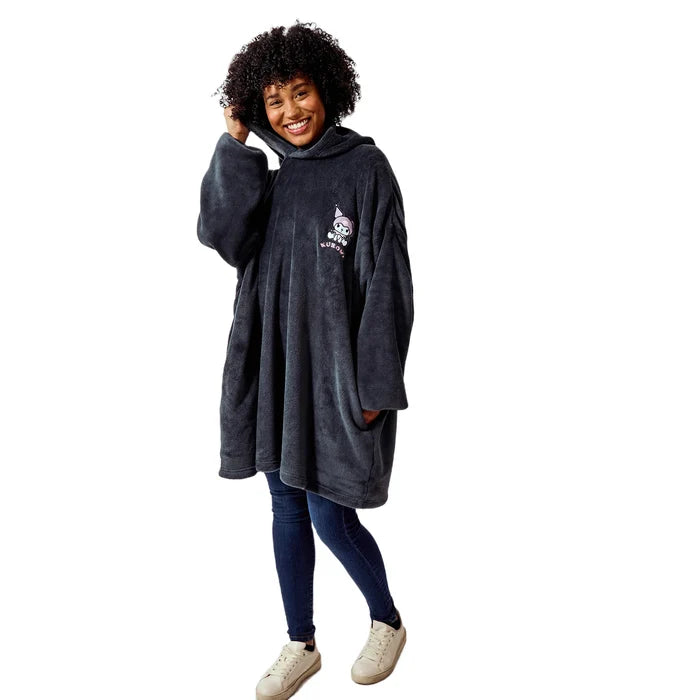 Sanrio - Kuromi Embroidered Character Art Women's Black Oversized Hoodie