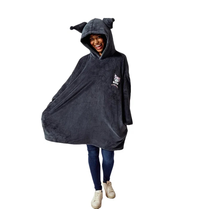 Sanrio - Kuromi Embroidered Character Art Women's Black Oversized Hoodie