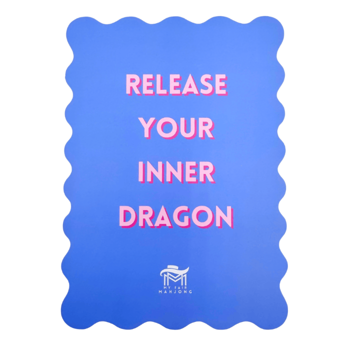 My Fair Mahjong 06-BLUE- INNER DRAGON MAHJONG SHUFFLE CARD  |  Scalloped Edges & Bright Colors  |  Sized to Store with Mahjong League Cards