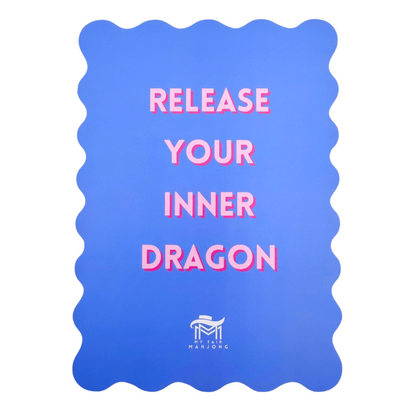 My Fair Mahjong 06-BLUE- INNER DRAGON MAHJONG SHUFFLE CARD  |  Scalloped Edges & Bright Colors  |  Sized to Store with Mahjong League Cards