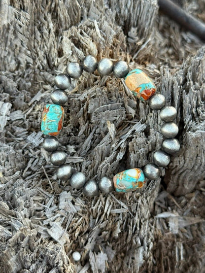 Silver Beaded Turquoise Stretch Bracelet