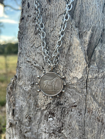 Horse Coin Double Chain Necklace